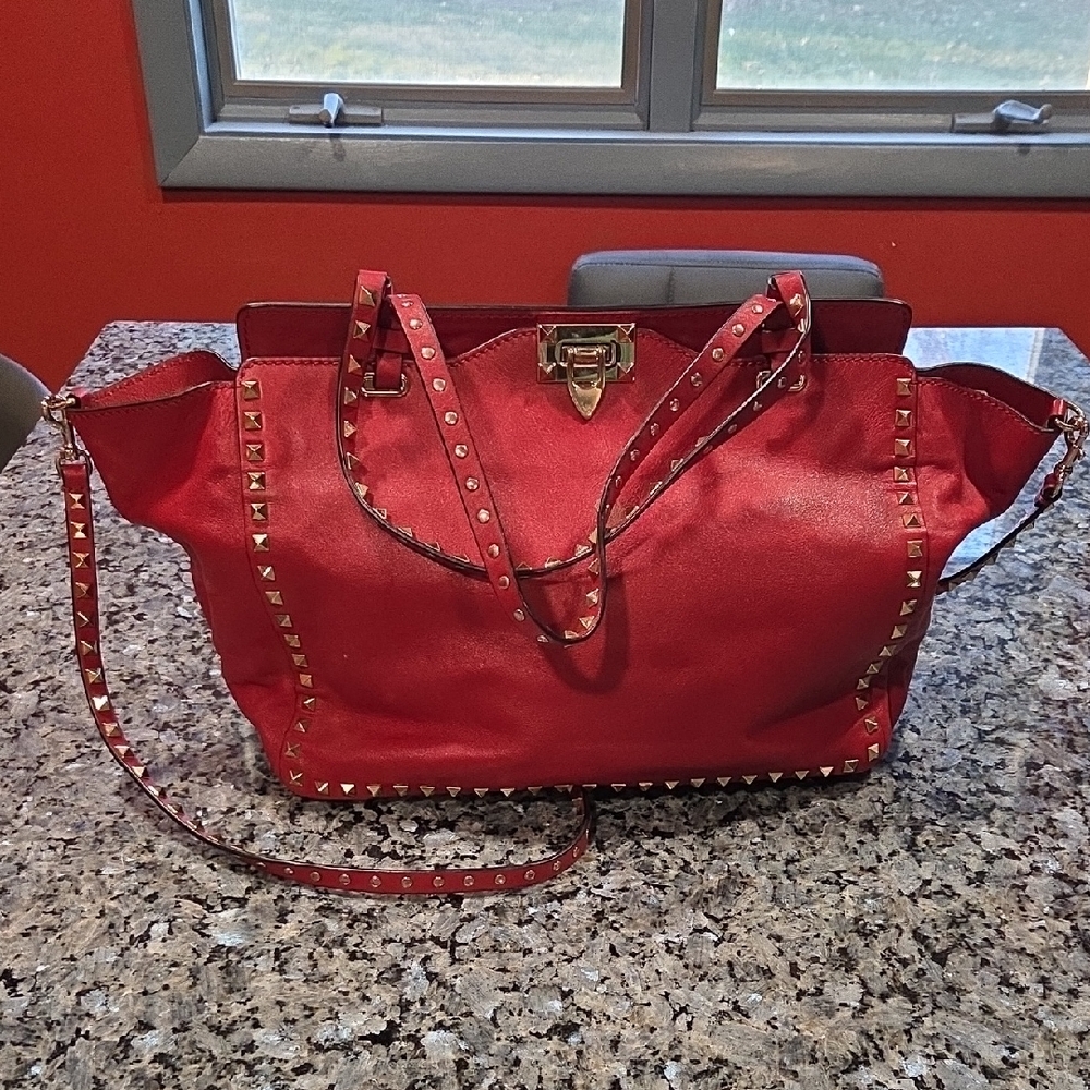 Valentino Red Studded Tote Bag
